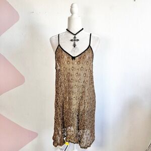 Vintage Y2K Gold Lace Slip Dress 90s 2000s Romantic Coquette Medium